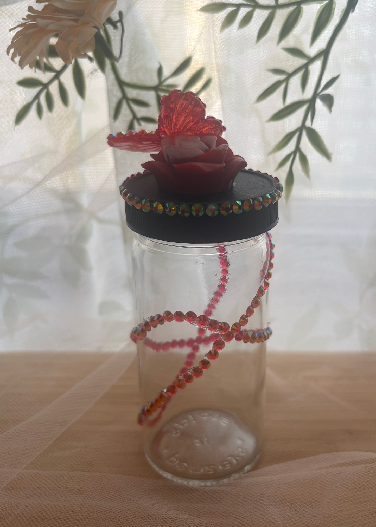 Red Rose & Butterfly Bedazzled Jar